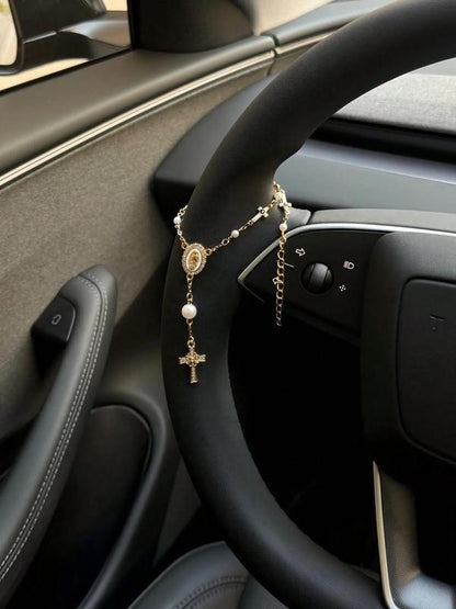 🚗Unique Retro Steering Wheel Rosary Pendant