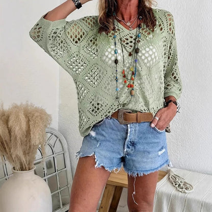 ? Handmade Crochet V‐Neck Boho Top | Apricot Summer Essential