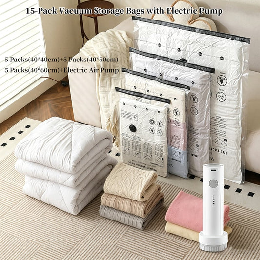 15-Pack Vacuum Storage Bags with Electric Pump