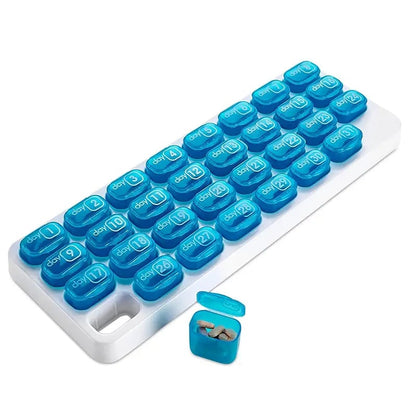 💊Monthly Pill Organizer with Lid - Arthritis-Friendly Easy-Open Lids 31 Removable Daily Pill Pods Date Reminder & Travel Case for Vitamins & Medications