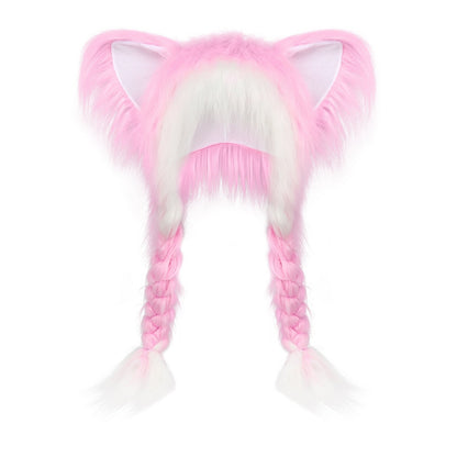 🔥Soft Furry Animal Ear Hat with Braids
