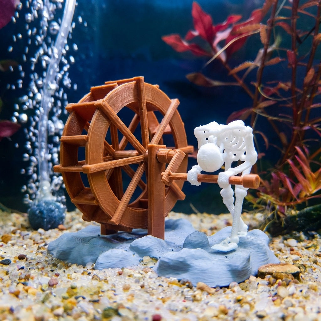 Funny Skeleton Water Wheel Aquarium Ornament