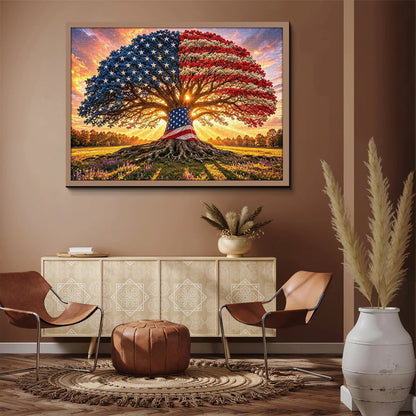 Liberty Root Oak Jigsaw Puzzle 1000 Piece – Patriotic Flag Tree Design