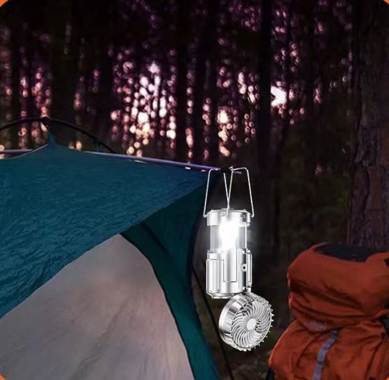 Portable Solar Camping Fan Light, Multi-Function LED Tent Lantern, Emergency Handheld Lamp