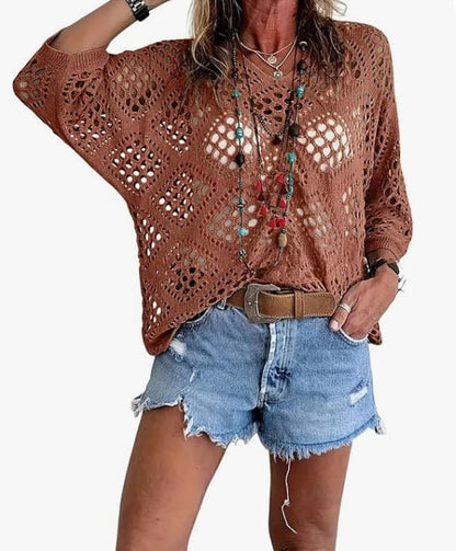 ? Handmade Crochet V‐Neck Boho Top | Apricot Summer Essential