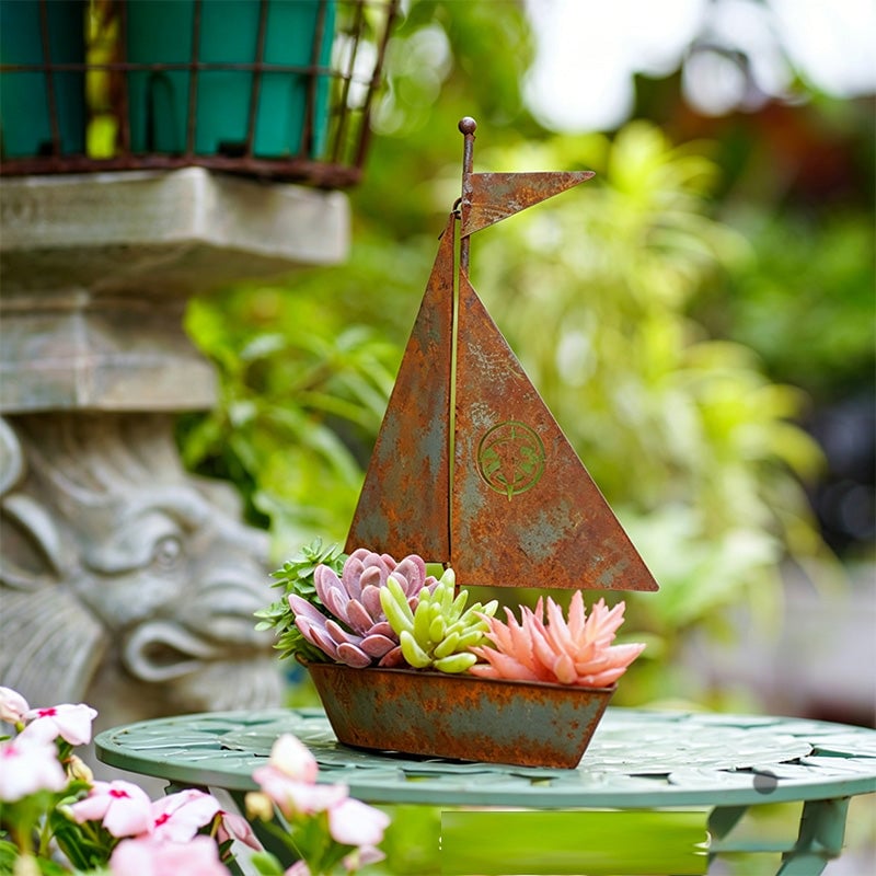 3D Rustic Metal Sailboat Pot