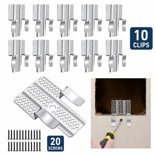 10pcs Drywall Fastener Clips, Stainless Steel Drywall Repair Clips with 20pcs Screws Fits 1/2" and 5/8" Panels