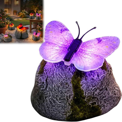 🦋 Solar Butterfly Stone Garden Light, Waterproof LED Glowing Landscape Rock Lamp, Auto On/Off Outdoor Resin Decor for Yard, Lawn, Pathway, Patio & Porch, Perfect Garden Gift