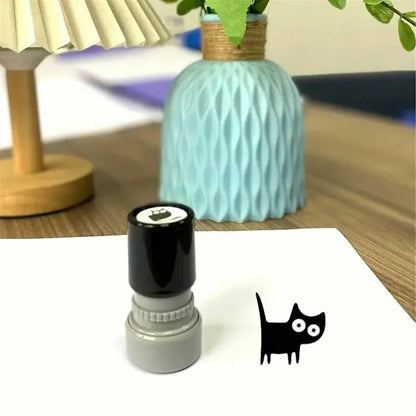 Cat Pattern Stamp, 5 Counts/set Round Self-inking Stamp