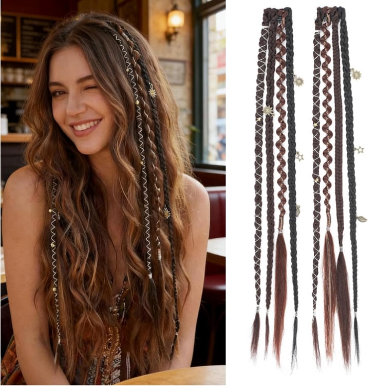 🔥🆕 2026 Boho Dreadlock Clip-In Hair Extensions 🌿 – 20" Braided Hair with Beads & Charms(✨2Pcs)