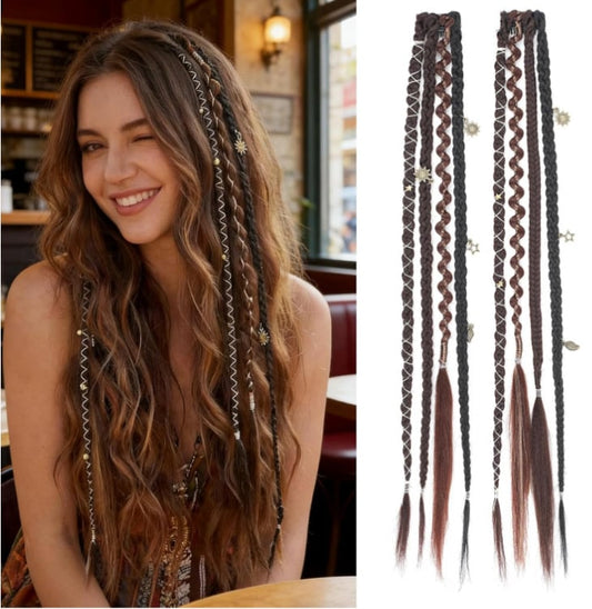🔥🆕 2026 Boho Dreadlock Clip-In Hair Extensions 🌿 – 20" Braided Hair with Beads & Charms(✨2Pcs)