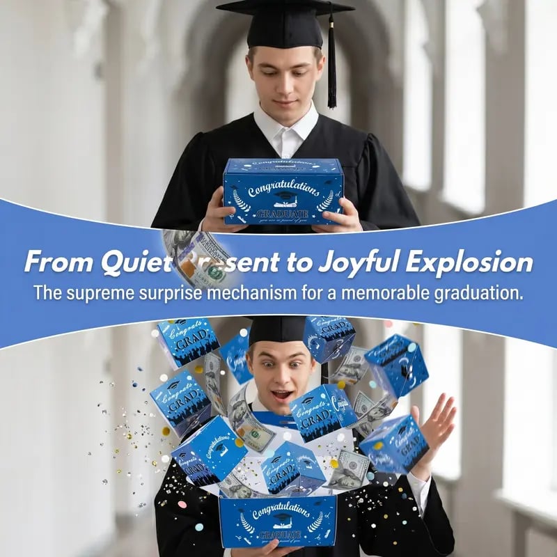 2026 Graduation Explosion Pop Gift Box 🎓 Surprise Bounce Cash Box Grad Party Gift Bag Set