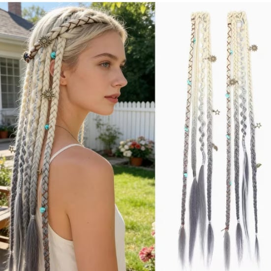 🔥🆕 2026 Boho Dreadlock Clip-In Hair Extensions 🌿 – 20" Braided Hair with Beads & Charms(✨2Pcs)