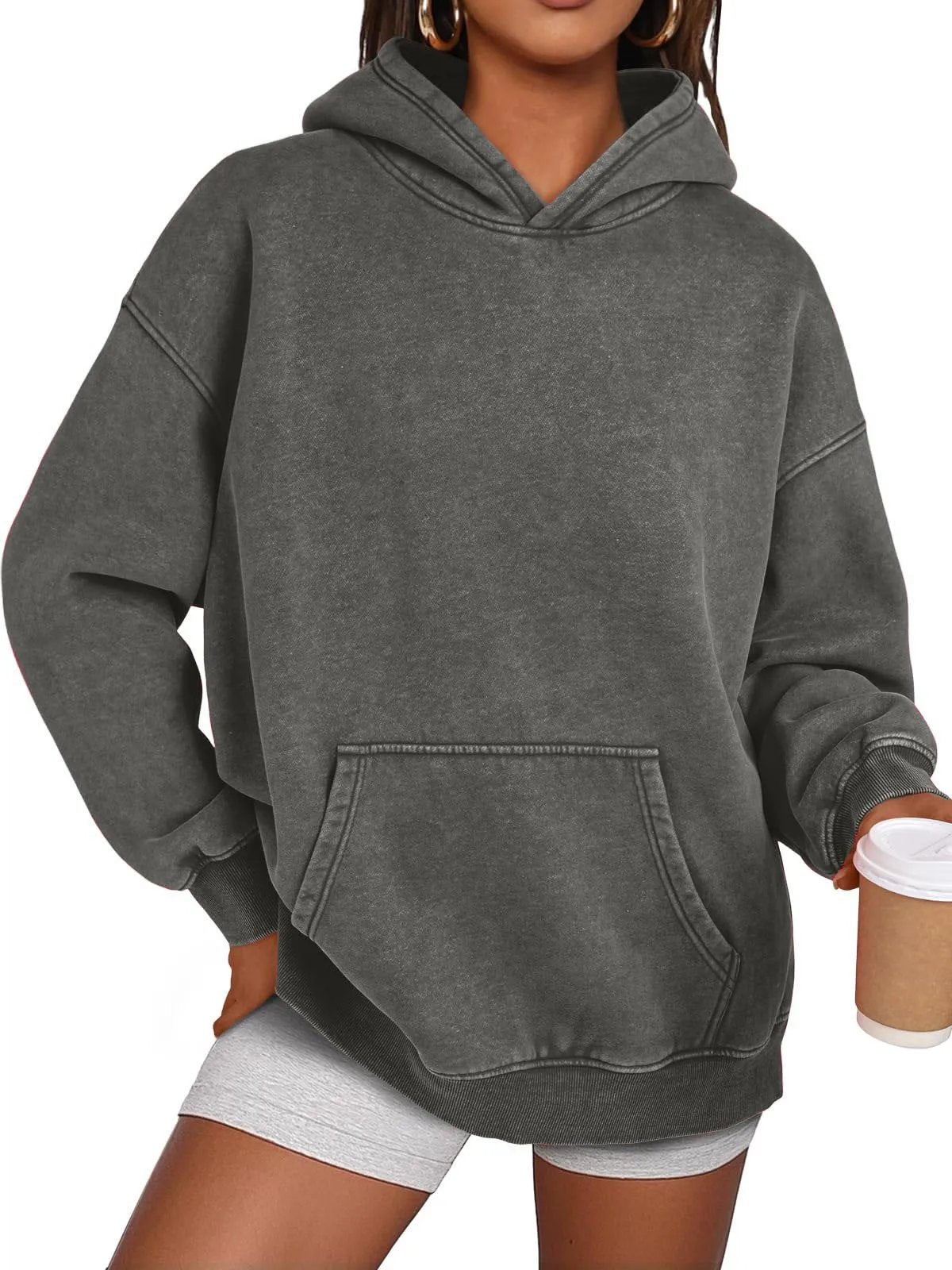 Unisex Casual Oversized Acid Wash Tops Hoodie Pullover