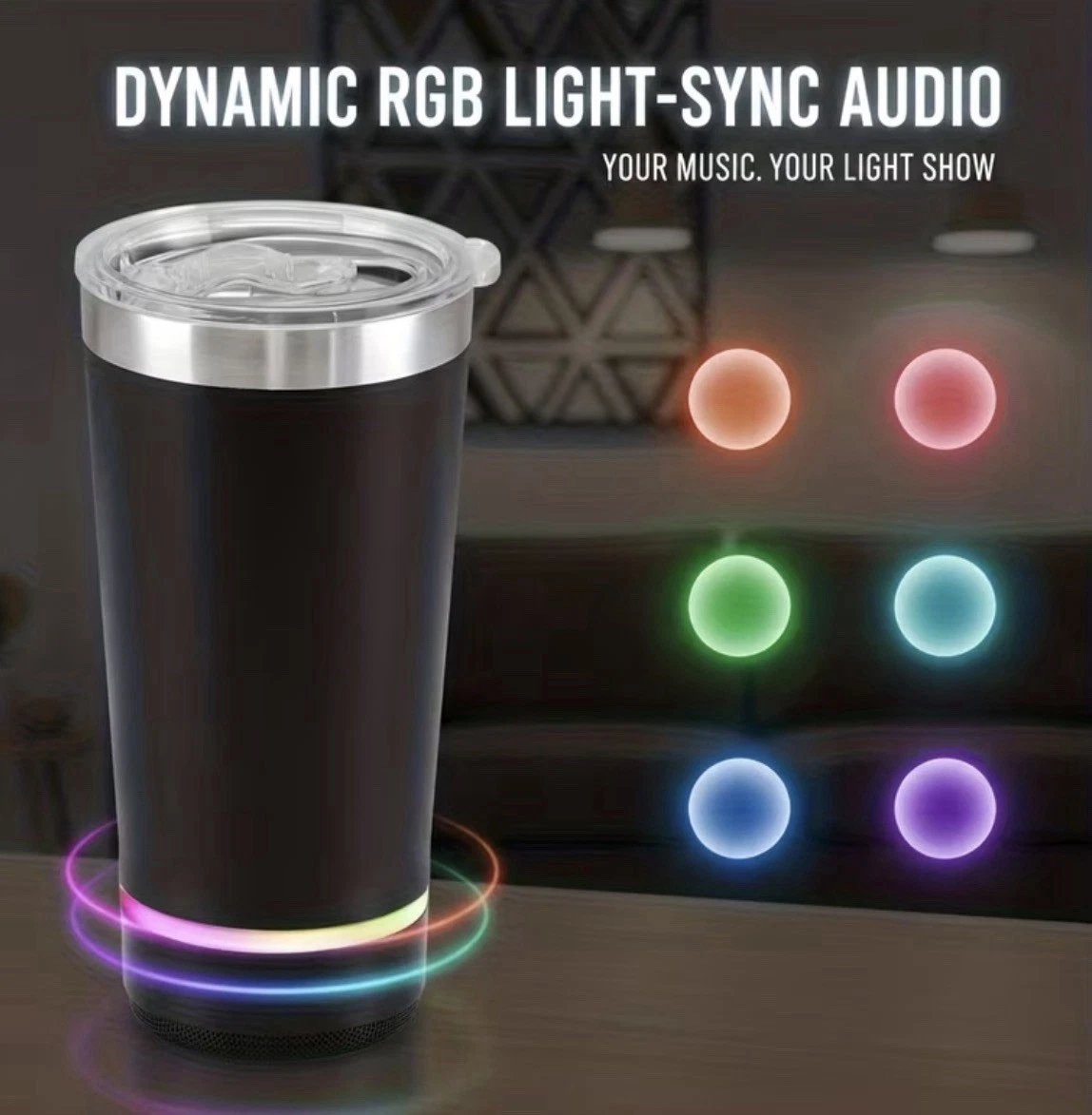 Stainless Steel 16.oz Nsulated MUG With Built-in Bluetooth Speaker Rechargeable Wireless Multi-color LED Lights Prefect Gift