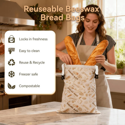 🏆#1 Bestselling - 🍞Reusable Organic Beeswax Natural Cotton Sourdough Bag, Homesteading Essentials Sourdough Bags with Sealing Zip to Keep Fresh