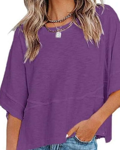 Panel Solid Color Flared Sleeve T-Shirt