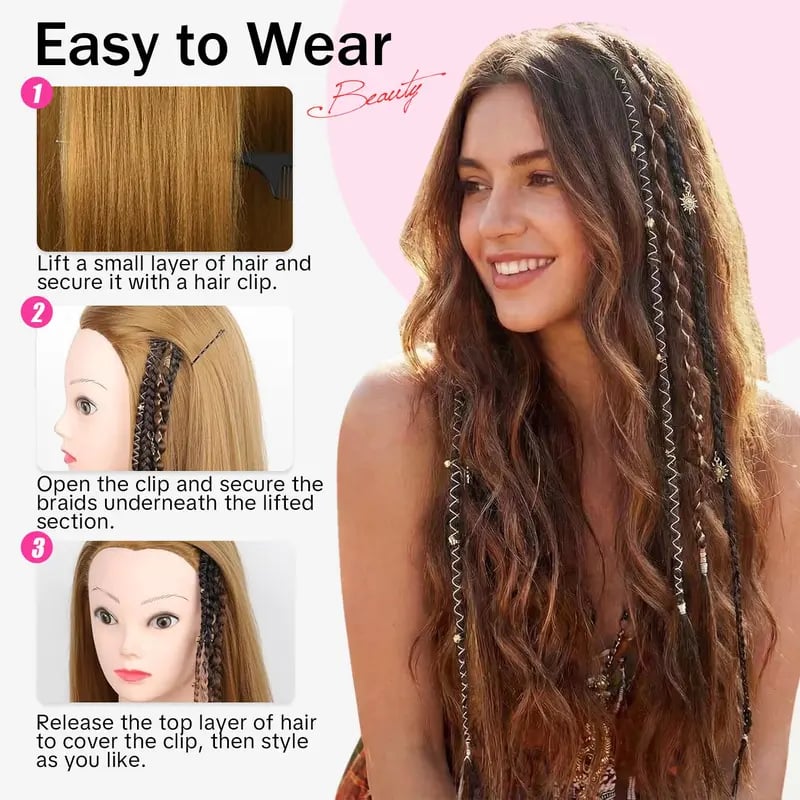 🔥🆕 2026 Boho Dreadlock Clip-In Hair Extensions 🌿 – 20" Braided Hair with Beads & Charms(✨2Pcs)