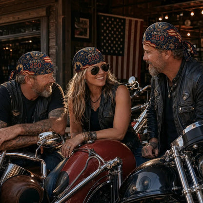 🔥LIMITED AMERICA 250 DESIGN — Cycling Pirate Hat / Biker Headwrap (Adjustable tie-back fit)
