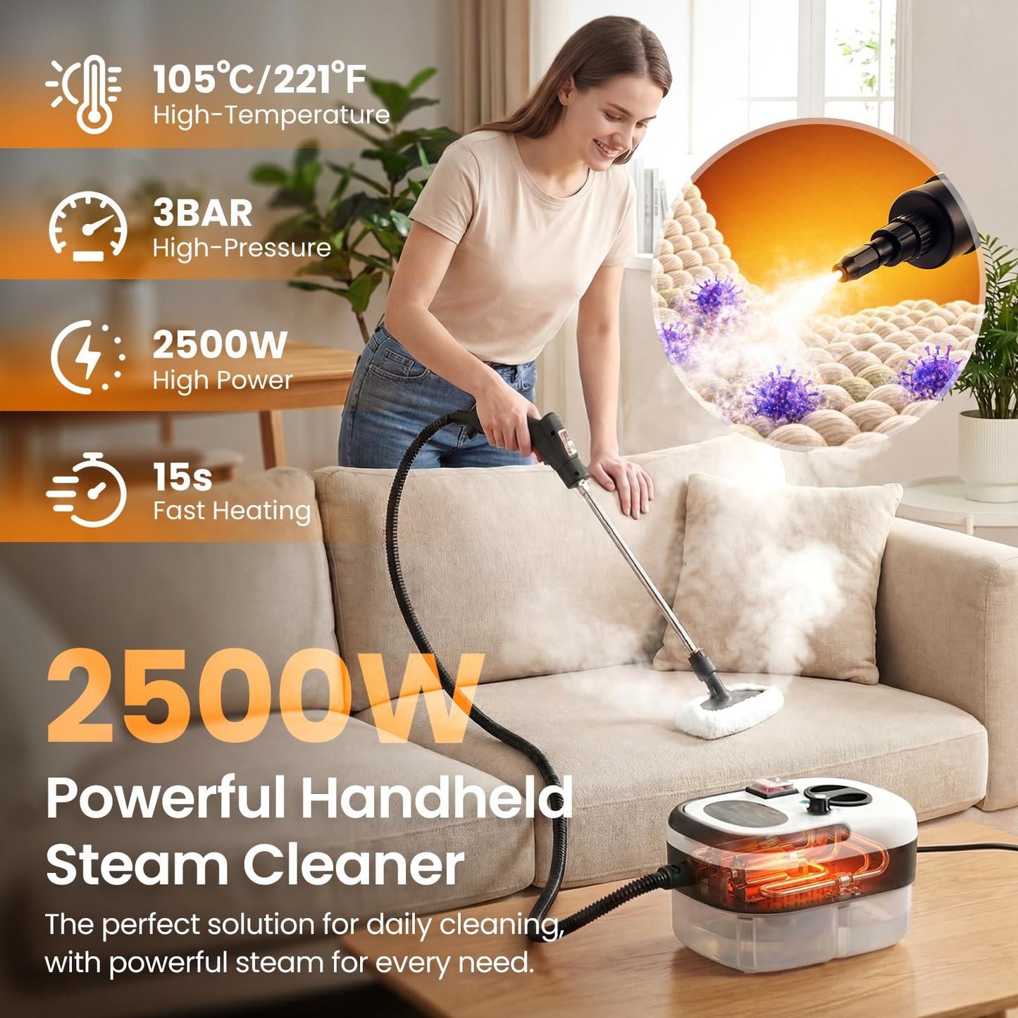 💦2500W Handheld Steam Cleaner for Home