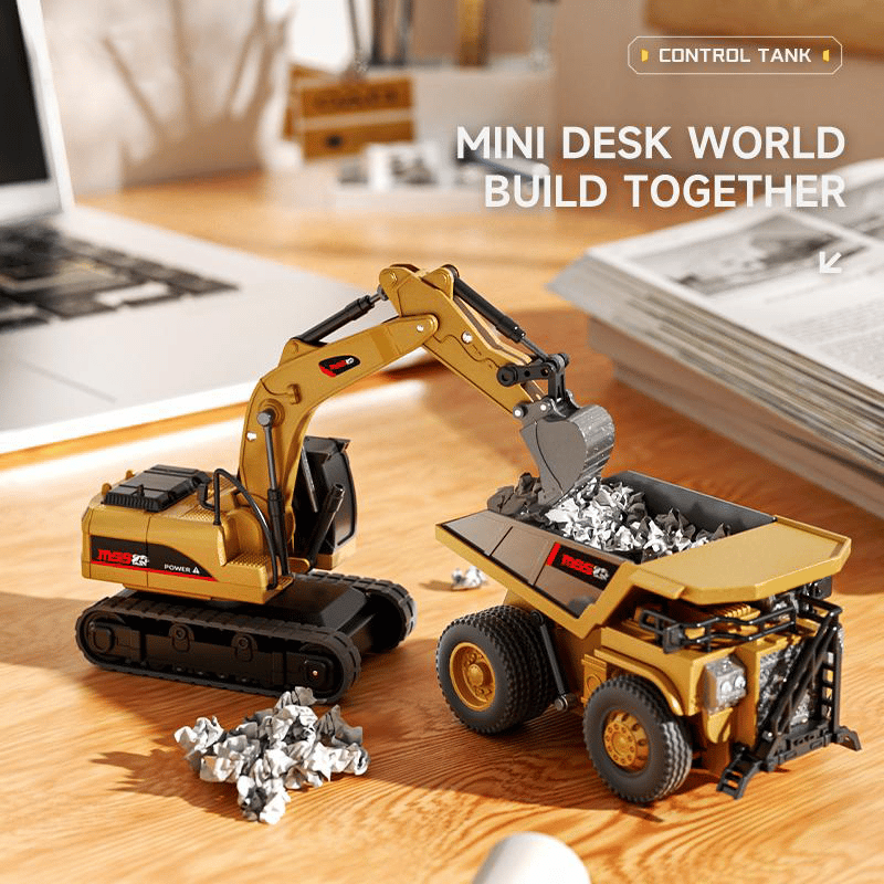 🚜 1:64 Premium Alloy Mini RC Construction Set – Forklift, Excavator & Dump Truck