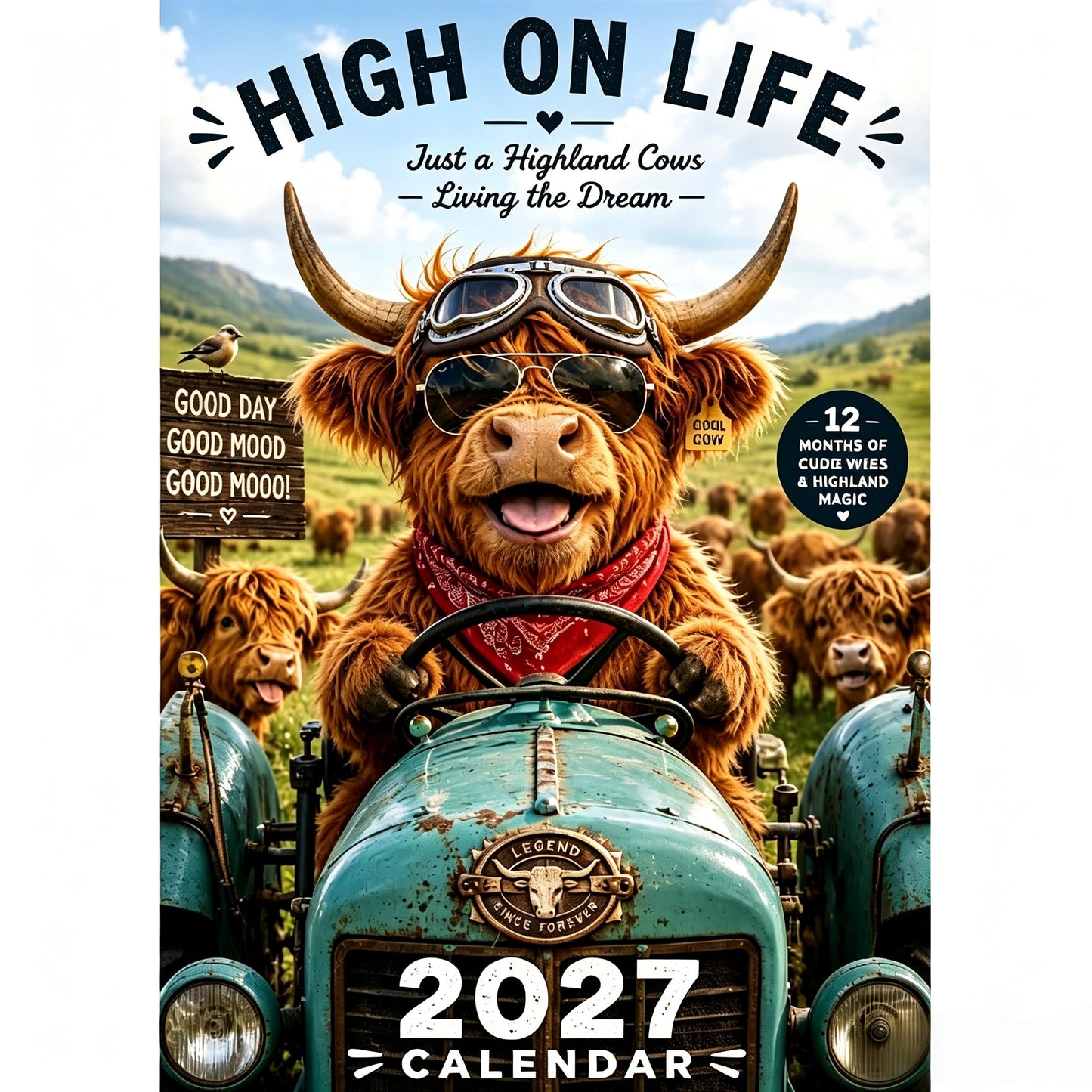 2027 Funny Highland Cows Wall Calendar A4 Hanging Calendar