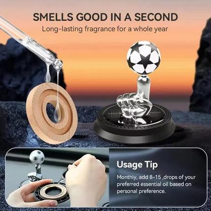 ⚽🚗Solar Rotating Football Car Air Freshener & Aromatherapy Diffuser – Reusable Ornament for Car, Office & Home