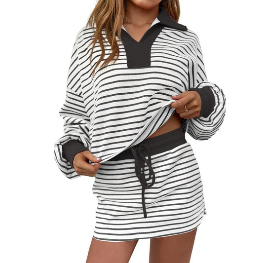 ❄️Winter 2026 Sale |Women's Striped Two-Piece Casual Sweatshirt and Skirt Set