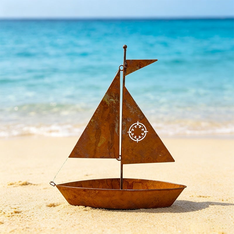 3D Rustic Metal Sailboat Pot