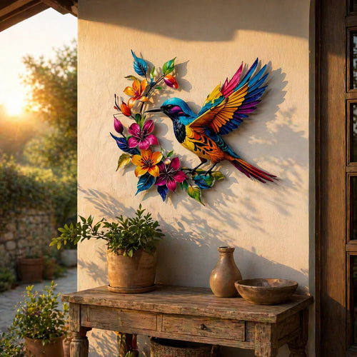 ✨Hummingbird Bloom Floral Metal Wall Art