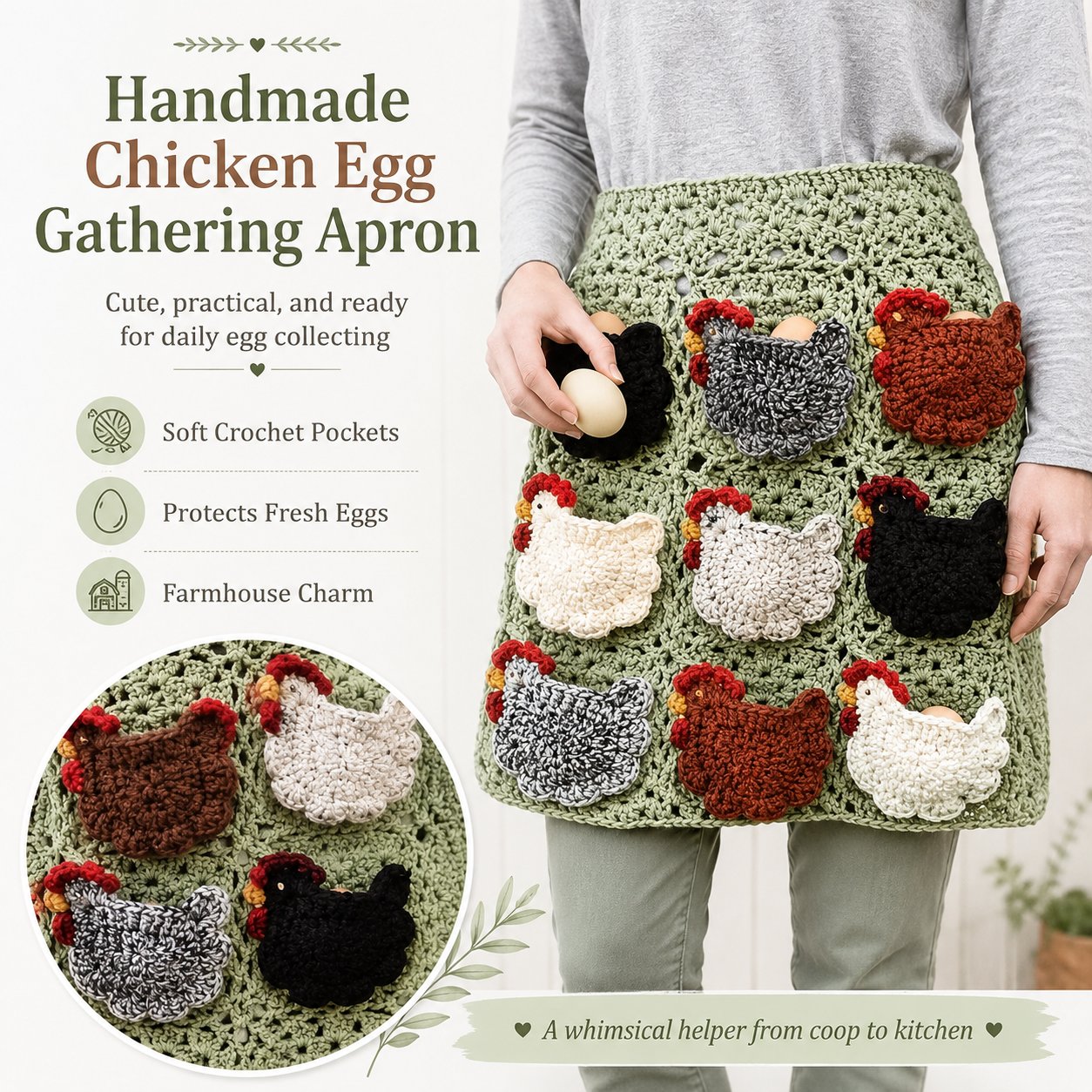🐔Handmade Crochet Chicken Egg Collecting Apron🥚🎁