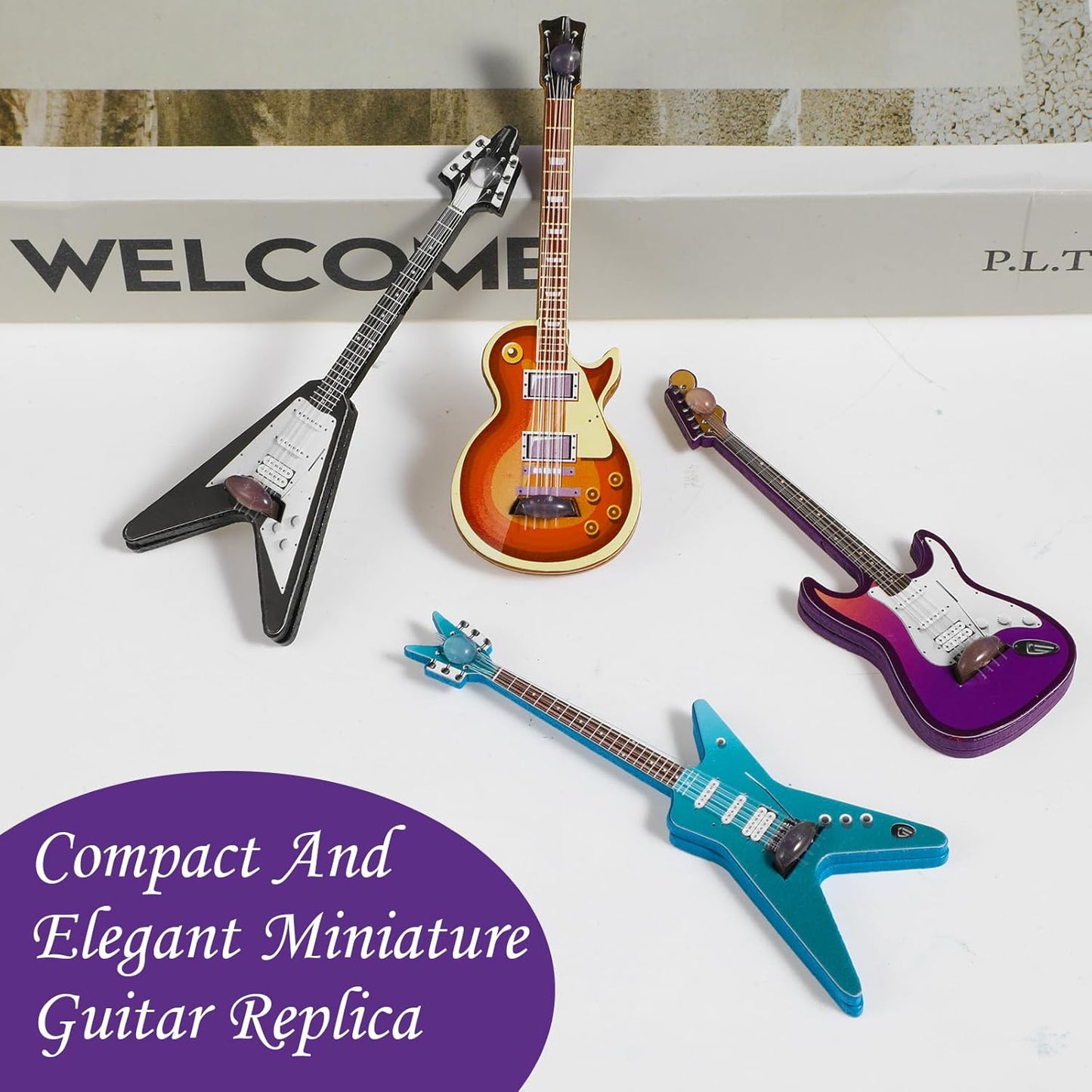4Pcs Wooden Miniature Electric Guitar-Miniature Bass Guitar Model