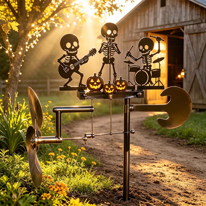 Halloween Skeleton Metal Drummer Kinetic Wind Spinner
