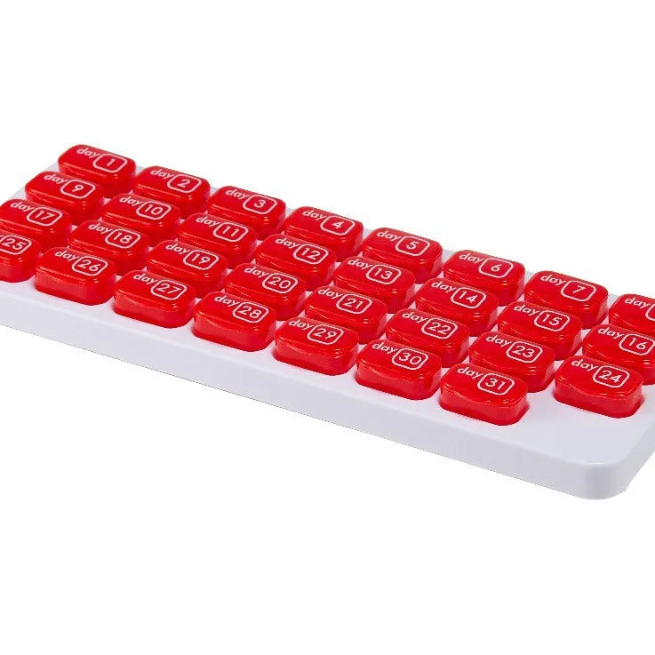 🔥✨Monthly Pill Organizer with Lid - Arthritis-Friendly Easy-Open Lids 31 Removable Daily Pill Pods Date Reminder & Travel Case for Vitamins & Medications