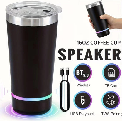 Stainless Steel 16.oz Nsulated MUG With Built-in Bluetooth Speaker Rechargeable Wireless Multi-color LED Lights Prefect Gift