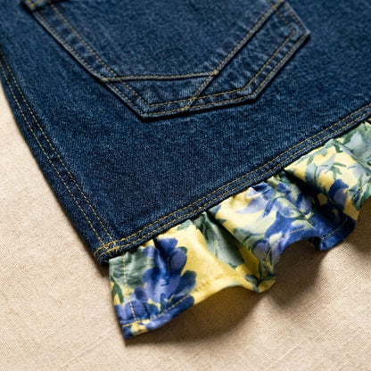 👖 Denim Echo Ruffle Apron – Upcycled Vintage Jean with Floral Lace 🌸 Sustainable Kitchen & Gardening Gift 🧑‍🌾♻️