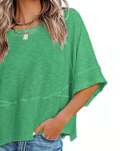 Panel Solid Color Flared Sleeve T-Shirt