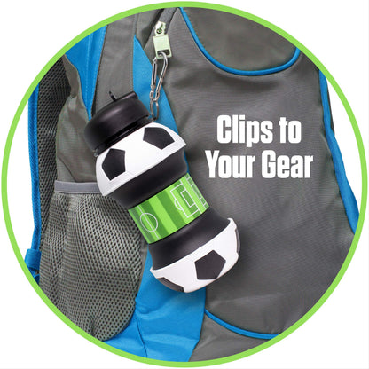 Collapsible Soccer Bottle | 34oz Expandable Food-Grade Silicone Sports Jug