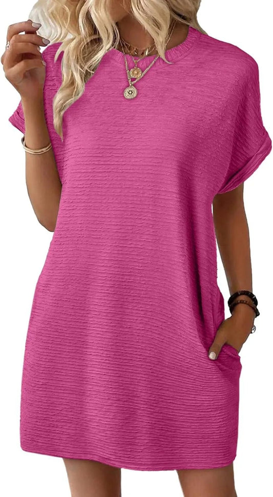 2026 New Women's Lightweight Summer Short Sleeve Dress with Pockets