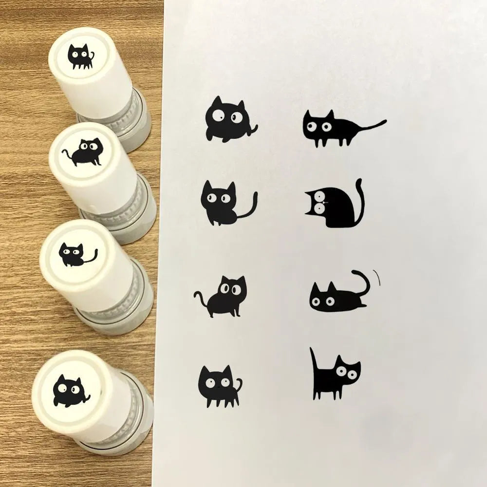 Cat Pattern Stamp, 5 Counts/set Round Self-inking Stamp