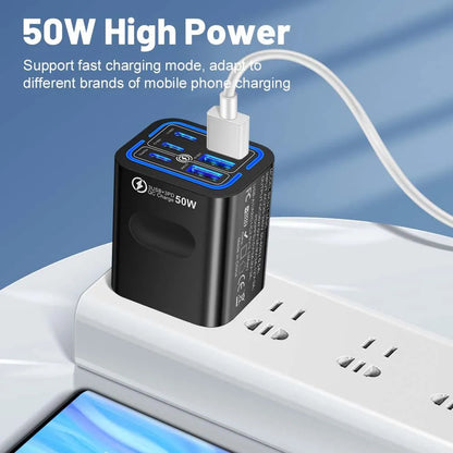Portable Multi Port Charging Station 50W, 6-Port USB C & USB A