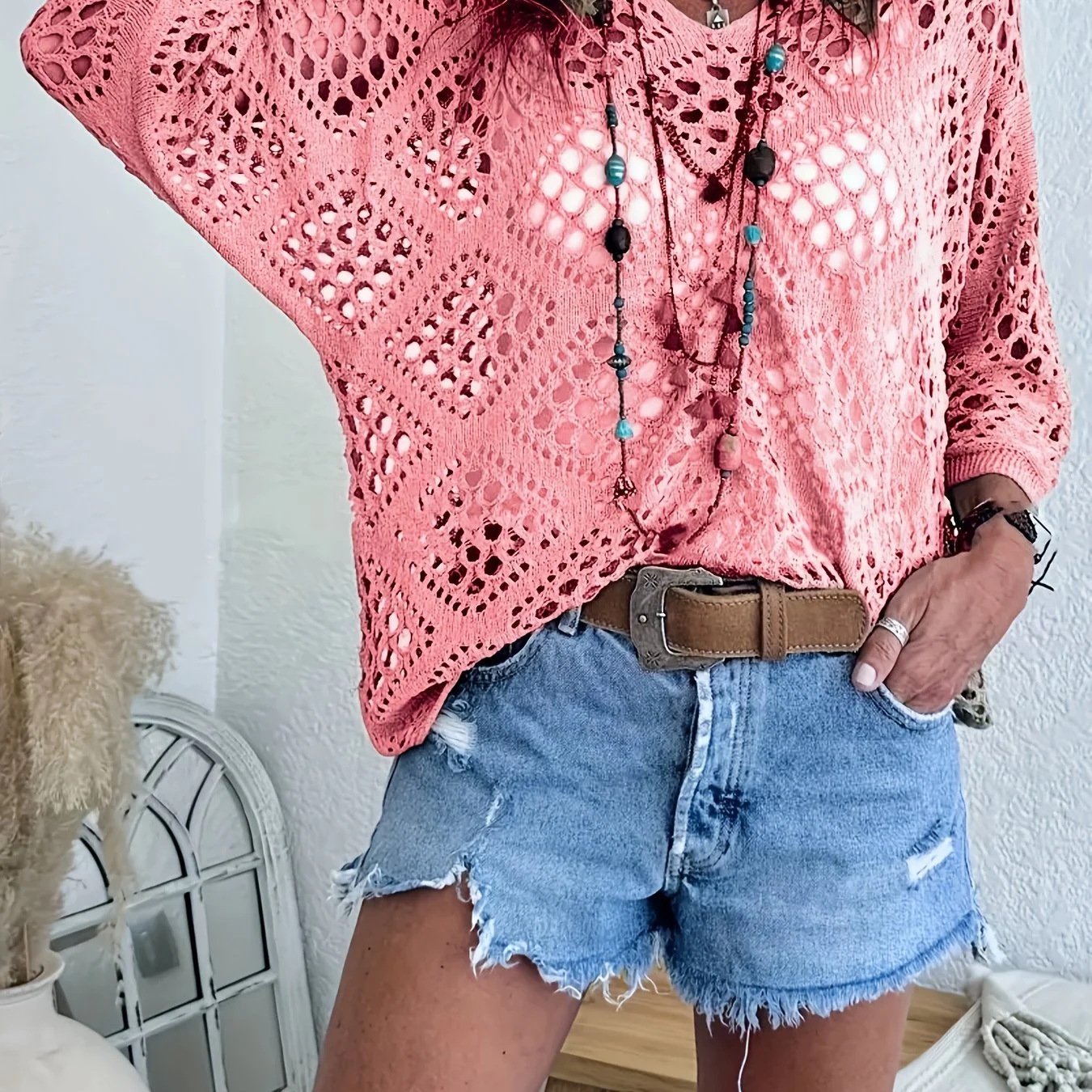 ? Handmade Crochet V‐Neck Boho Top | Apricot Summer Essential