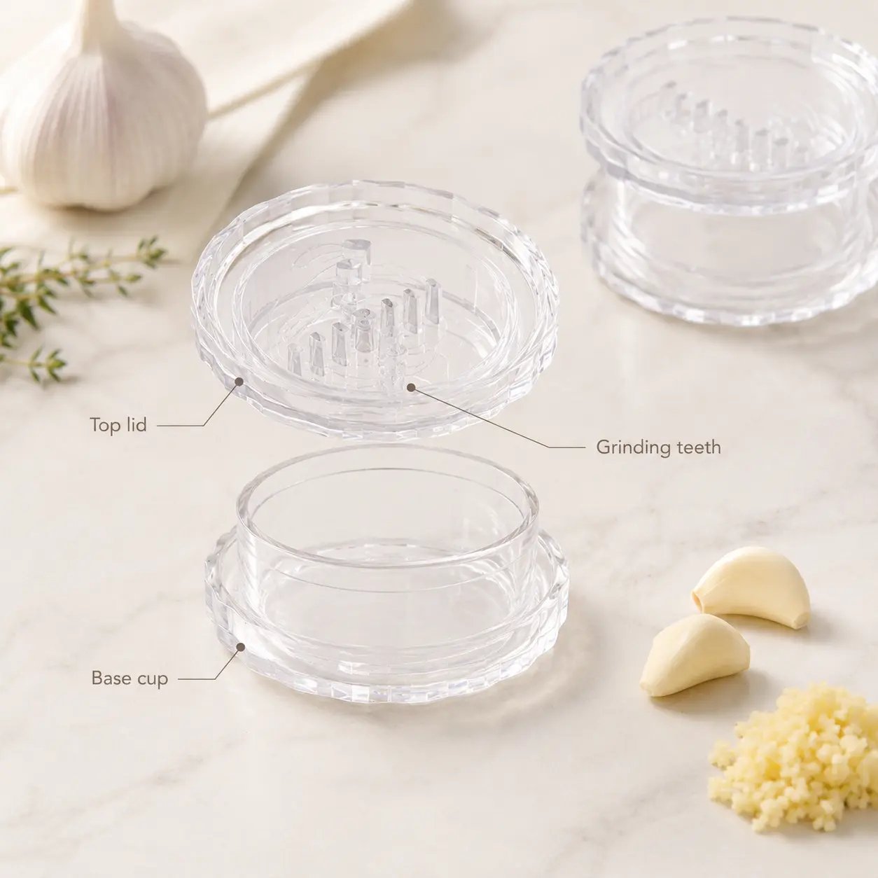 2PCS Clear Manual Garlic Twister and Ginger Mincer Tool