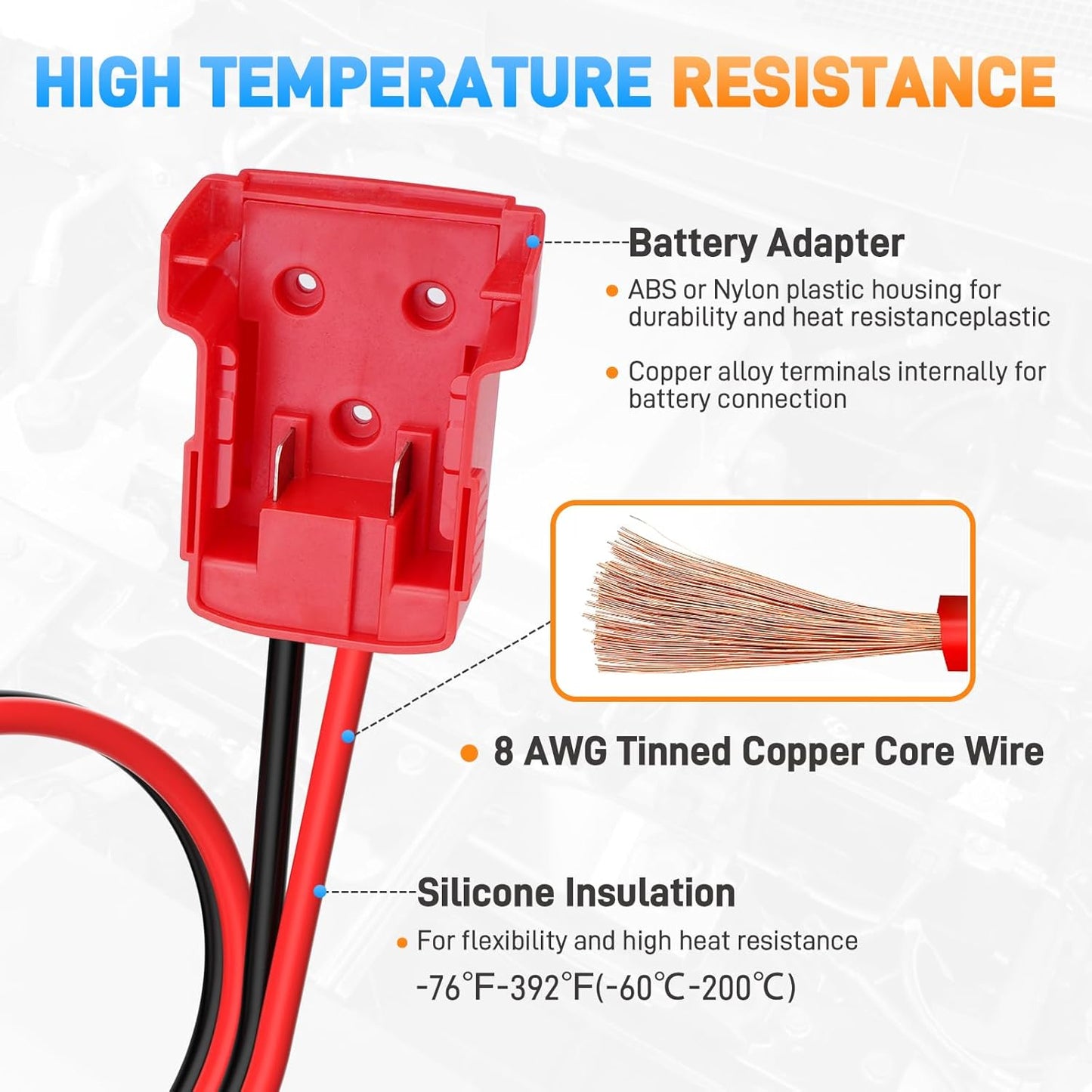 Car Starter Jumper Cables With Adapter For Dewalt 20v