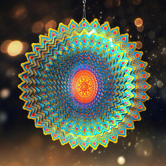 Dailyard Wind Spinner Mandala Jasmine, 12Inch Laser Cut Stainless Steel Wind Spinners, 3D Hanging Wind Sculptures for Yard and Garden Decoration Outdoor Decor Ornament, Mandala Gifts for Women Men