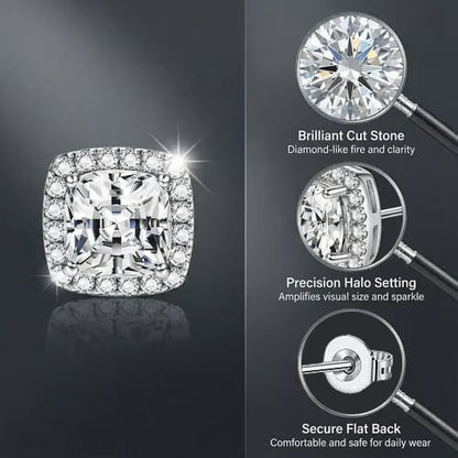 Halo Stud Earrings 2-Pack - Gold & Silver Round/Square Styles