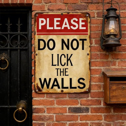 Please Do Not Lick The Walls Funny Wall Sign,Vintage Metal Sign,Humor Warning Signs,Reminder Sign,Aluminum Home Decor,Restroom Wall Art
