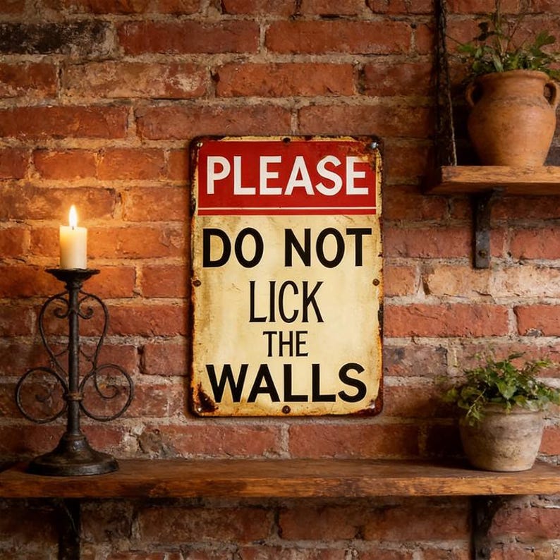 Please Do Not Lick The Walls Funny Wall Sign,Vintage Metal Sign,Humor Warning Signs,Reminder Sign,Aluminum Home Decor,Restroom Wall Art