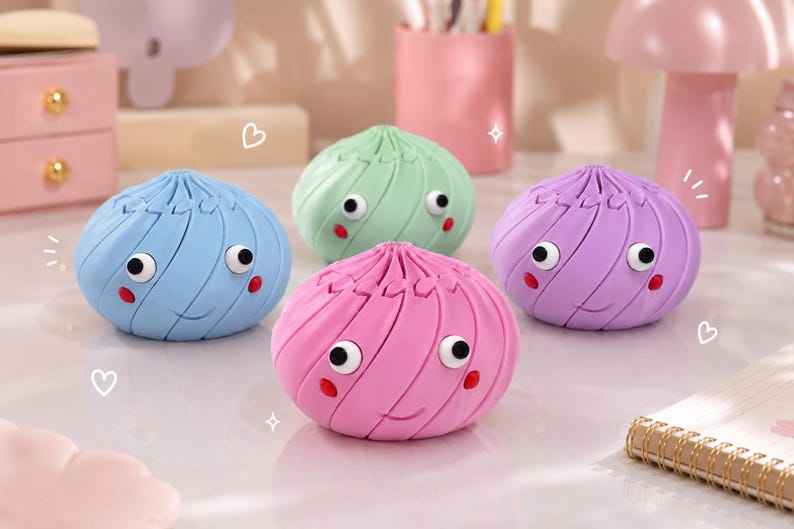 Dumpling 3D Printed Fidget Toy, Cute Kawaii Desk Decor, Squishy Inspired Gift