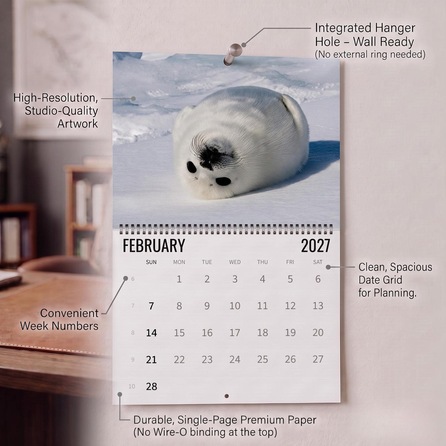 2027 Cute Seal Wall Calendar, Wildlife Ocean Animal Gift